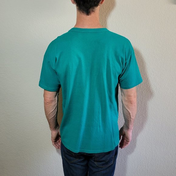 Champion Vintage Green Tee Men's Casual Short Sleeve Shirt Logo Medium/Large - Picture 4 of 5